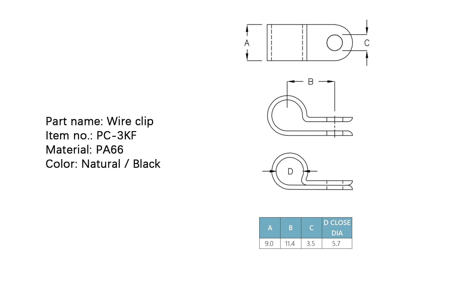 Wire clip PC-3KF